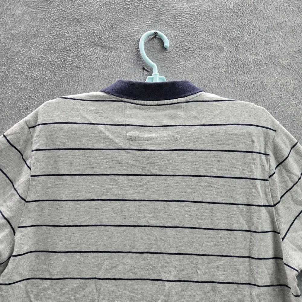 Banana Republic Men Polo L Gray Navy Striped Organic Cotton Short Sleeve